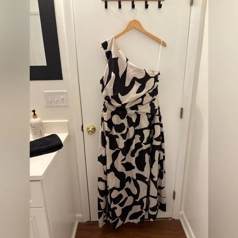Abercrombie & Fitch One Shoulder Cut Out Maxi Dress Size large Tall Pockets